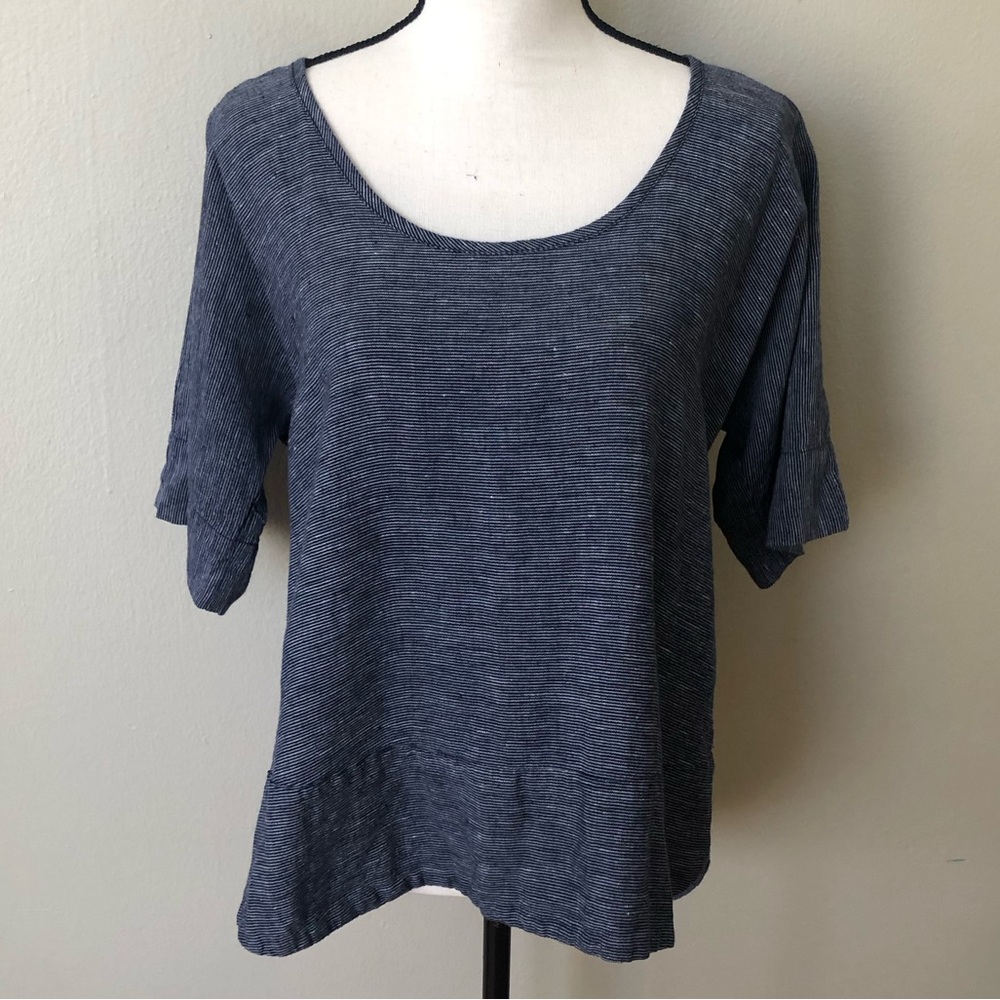 FLAX Striped Linen Lagenlook Top